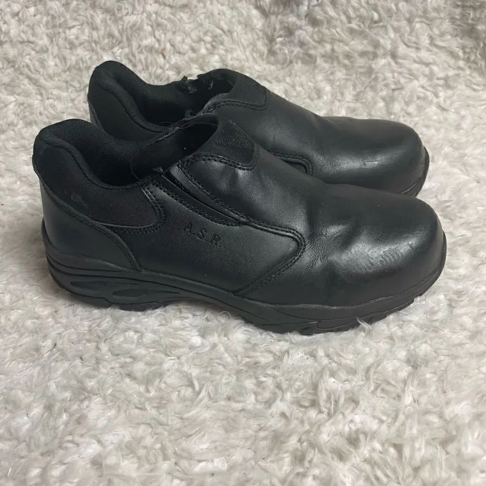 Unisex Thorogood ASR Black Leather slip on shoes Rubber soles Men SZ9M W SZ11M
